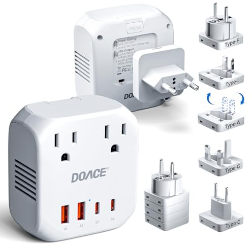 2000W Voltage Converter US to Europe for Hair Dryer - DOACE 220V to 110V Converter for European Travel, Power Converter Adapter Combo with 2 PD/QC Chargers & UK/AU/US/IT/European Travel Plug Adapters