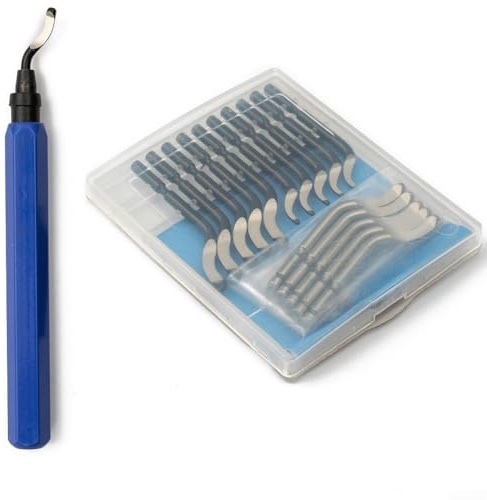 Juego de herramientas de desbarbado de 15 piezas con mango para metal, madera, plástico, aluminio, cobre, acero, eliminación de rebabas con brocas giratorias y múltiples tipos de cuchillas para bordes