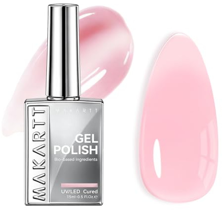 Makartt Milky Pink Gel Nail Polish: 15ML Hema-Free Jelly Baby Pink Nail Polish Sheer Translucent Effect Soak Off UV LED Nail Art Manicure DIY Home Salon Gift for Women