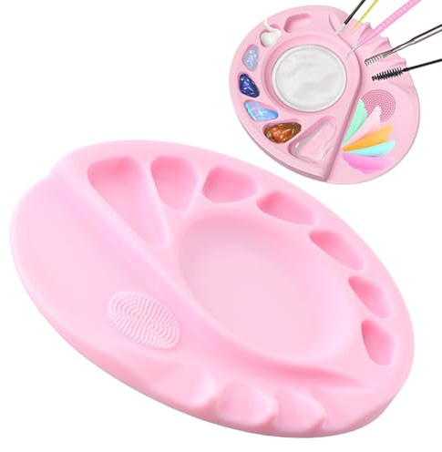 Samlonge Palette de Maquillage Portable, Outils de Mélange Cosmétiques, Légère et Facile à Nettoyer, Plaque en Silicone à 14 Fonctions, Palette Maquillage pour Manucure, Dessin Aquarelle
