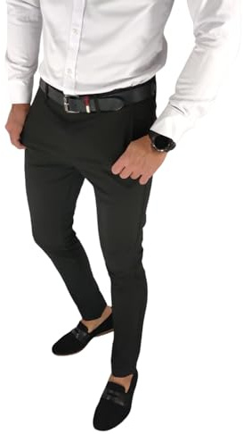 Moda Męska M&M Pantalon Chino Homme Slim Noir – Pantalon Élégant Uni pour Bureau, Travail et Style Business Casual – Modèle DJ06 (FR/ES, Tour de Taille, 38, Mince, Taille Normale)