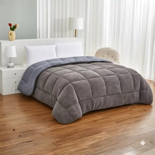 TRÉBOL ADVANCE Edredón Sherpa Reversible Efecto Borreguito y Microfibra, Gris, 522 g/m², Ligero y Cálido, con Bolsa de Almacenaje (220 x 240 Camas 80/90 cm)