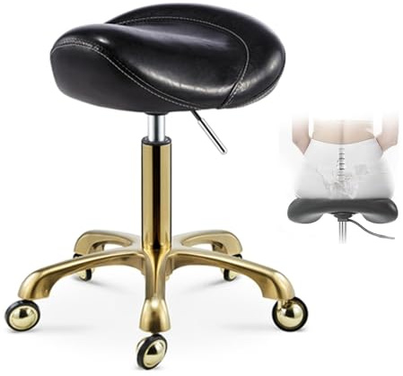 LQVAIPT Sedia da parrucchiere professionale Sgabello con rotelle Sgabello da sella Marrone Nero - Sedia da ufficio girevole for parrucchiere dentale estetista(Black)