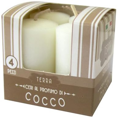 Set da 4 Candele profumate Melrose - Profumazione Cocco - Fragranza Che dà Ispirazione - Diametro 3 cm Altezza 5 cm - Durata Ore