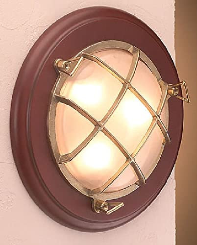 Licht-Erlebnisse LED Wandlampe Messing Holz Ø31cm Maritim SILVIO Schiffslampe Bullauge Flur Bad Treppenhaus Leuchte