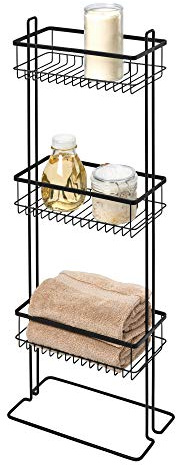 iDesign Organizador de baño con 3 cestas, repisa para ducha de metal con pie para guardar productos de belleza, estantería multiusos para ducha, bañera o aseo, negro mate
