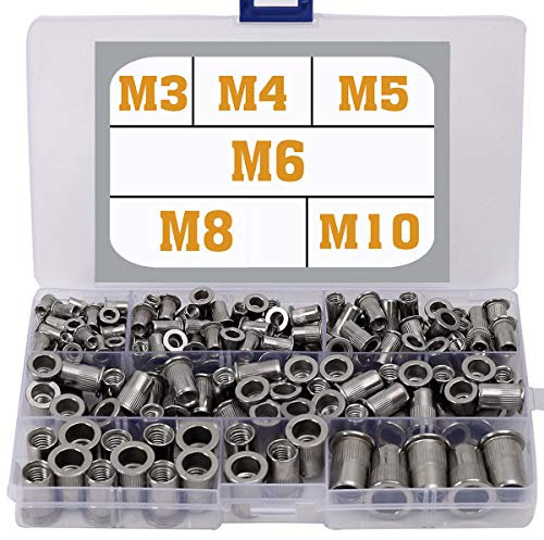 Stainless Steel Rivet Nuts M3 M4 M5 M6 M8 M10 Nutsert Threaded Insert Rivnuts Assortment Kit 199 Pieces