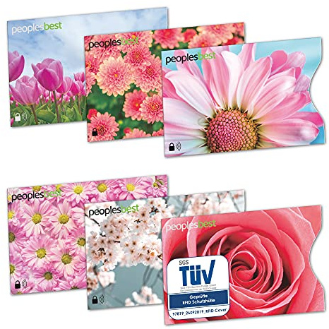 6er Set TÜV geprüfte RFID & NFC Blocker Kreditkarten-Schutzhülle - Stabile EC Kartenhülle gegen Datenklau & unerlaubtes auslesen - 100% Datenschutz Kreditkartenhülle mit Blumen-Muster (bunt, Flowers)