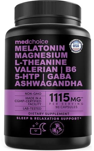 12-in-1 Melatonin Sleep Capsules - Natural Sleep Aids for Adults with Melatonin 5mg and Magnesium Glycinate 500mg, Sleep Aid with Ashwagandha, L Theanine, Valerian Root, GABA, 5-HTP (90ct, Pack of 1)