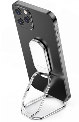 Phone Ring Holder Finger Kickstand 360°Rotation Cellphone Back Grip Foldable Cell Phone Stand for Desk Compatible with iPhone iPad Smartphones Tablets (Silver)