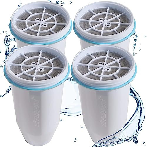 Water Filter Cartridges Replacement Compatible with Zero Water Filter Jug ZR-017 ZP-010, Remove 99.9% Lead, Chlorine, Fluoride, Heavy Metals, PFOA/PFOS, BPA Free, TUV Certified, 6-Stage (4 Pack)