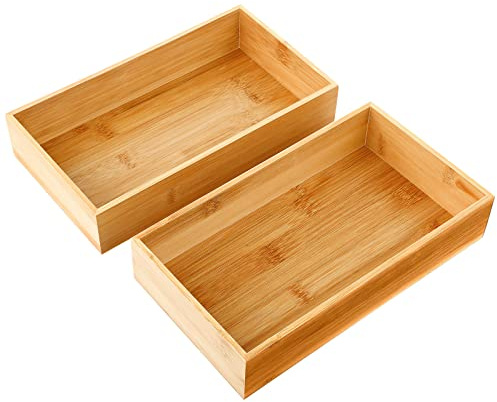 Chengu 2 Pcs Bamboo Bathroom Trays Small Vanity Tray for Toilet Tank and Bathroom Counter Top, Wood Napkin Holder Tray Organizer for Soap Dispenser Perfume Home Kitchen Decor, 9.8 x 5.5 Inch