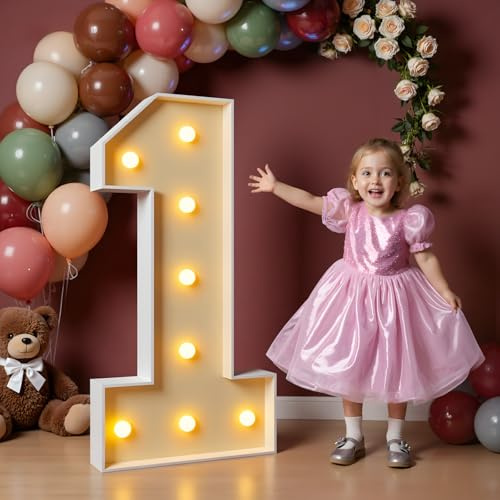 imprsv 3FT Marquee Light Up Numbers for 1st 21st Birthday Decorations Anniversary Party Decor, Mosaic Numbers for Balloons Number 1, Marquee Letters, Pre-Cut Foam Board Kit