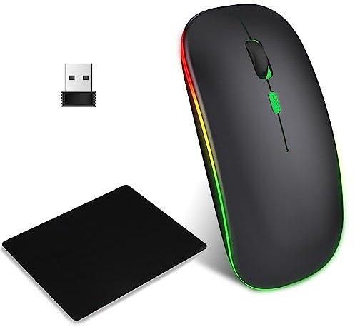 EasyULT Ratón Inalámbrico Bluetooth LED Recargable de Modo Dual (Bluetooth 5.0 y 2,4 G), Delgado Compatible con Laptop/PC/Mac/Windows, con Alfombrilla