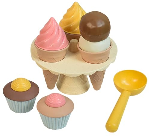 CutitiUU 7 Piezas Heladeria Juguetes Playa, Discos de Paja Helados Juguetes de Playa, Conos de Helado, Juguetes Arena Juegos de Playa