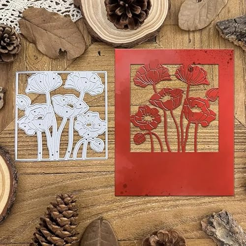 Vallmo blomma nyår gratulationskort metall stansning för korttillverkning, jul blomma kort skärning schabloner gör-det-själv scrapbooking album dekorativ prägling papper kort prägling hantverk