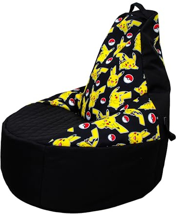 Character World Pokemon Large Bean Bag, Highback Gaming Bean Chair with Filling Included, Comfortable Pikachu Lounging Chair for All Ages and Indoor and Outdoor Use