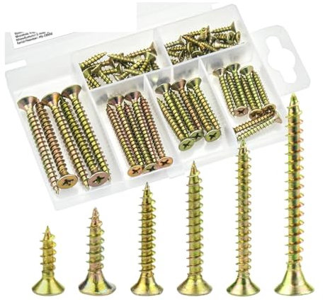 DYYEUAVT Viti per Terrazza Kit assortimento Viti for Legno 60 Pezzi Viti a Testa Piatta filettate assortimento Set Viti (6 Misure) per Terrazze, Capannoni da Giardino, Costruzioni I