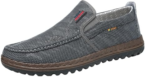 Mocassini casual da uomo slip on scarpe di stoffa traspirante leggero casual confortevole tela camminare guida mocassini scarpe senza lacci, Grigio, 41 1/3 EU