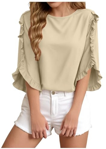 Xbemkste Dam trekvarts ärm toppar vardaglig skjorta volang trumpetärmar frontveck mode sommar snygg skjorta grafisk t-shirt kvinnor