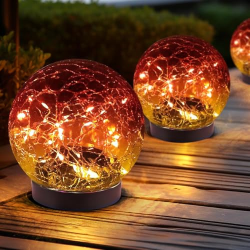 Mayhug Lot de 2 lampes solaires de jardin en verre dépoli en forme de boule ronde, décoration extérieure étanche, LED chaude décorative pour paysage, allée, cour, patio, jardin, pelouse, chemin