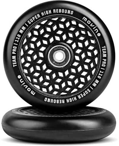 Movino Ruedas para Patinete Freestyle - Ruedas de Repuesto - Rodamientos ABEC-9 - Poliuretano 88A - Honey Core - Negras - 110 mm