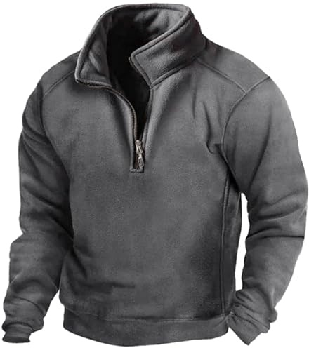 Mashaouyo Sudaderas para hombre con media cremallera, suéteres de manga larga, sudaderas sin capucha, camisas, chaquetas, informales, elegantes, ropa exterior, ropa deportiva, chaqueta, gris, XXL
