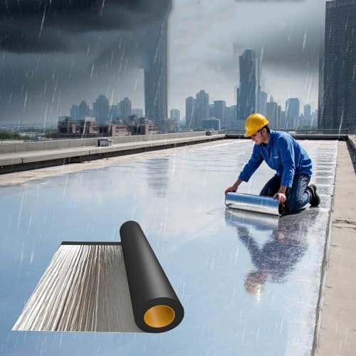 Aeovot Tela Asfaltica Autoadhesiva para Tejado de 1,5 mm de Espesor - Cinta Selladora de Aluminio Impermeable, Rollo Cinta Bituminosa de Reparación para Goteras Grietas(10x1000 cm/0.33x33 ft)