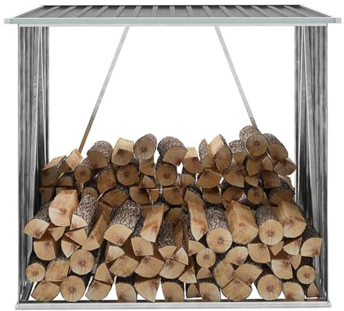 Gecheer Firewood Storage Shed, Galvanized Steel Log Rack with Slanted Roof and Floor Frame, 163x83x154 cm Outdoor Wood Shed for Firewood Storage and Organization