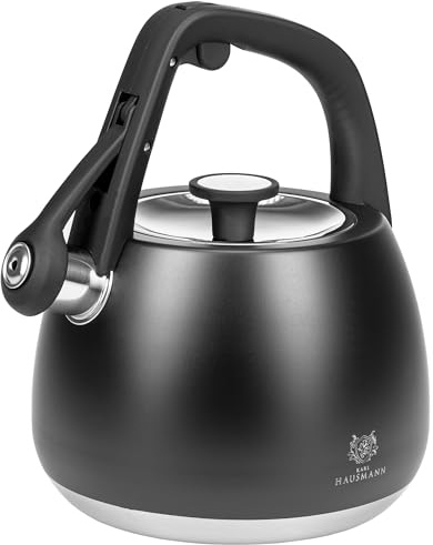 KARL HAUSMANN Tetera Acero Inoxidable 2.2 L Inducción Gas, Negro | Hervidor de acero inoxidable para inducción, gas y vitrocerámica, tapa extraíble y asa termoaislante