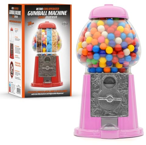CKB LTD Hucha con dispensador de caramelos retro grande para guardar chicles, funciona con monedas, 28 cm de alto, tamaño grande 28 x 15,3 x 16,5 cm, color rosa
