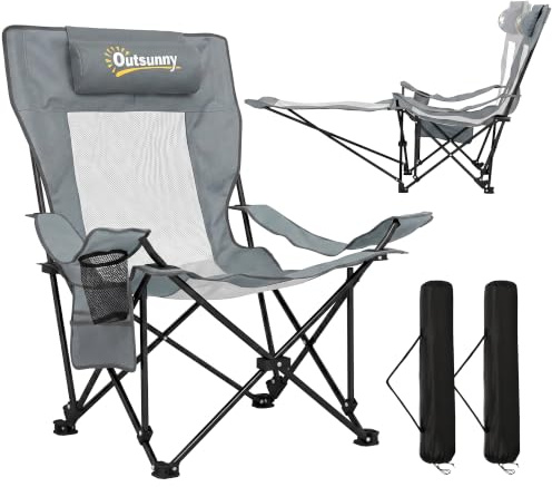 Outsunny Lot de 2 Chaises de Camping Pliantes Inclinables 4 Positions Gris