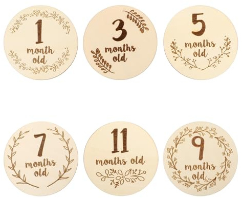 Operitacx 6pcs Double-sided Milestone Cards for Newborns, Beige Wood Monthly Photo Props with Creative Fashion Shape, for Shower and Sharing Growth