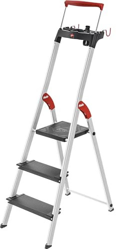 Hailo TopLine L100 8050-307 Aluminium Safety Stepladder with Multifunctional Shell, Safety Holder, Platform Lock and 130 mm Extra-Deep Steps, Black, 8050-307