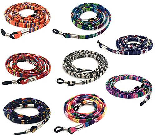 8-teiliger Brillengürtel, Brille mit Brillenkette, verstellbares Lederbrillenseil für Damen und Herren, farbiges Sportbrillenseil/Brillenseil/Halsband/Sonnenbrille Lesebrille Brillengestell Set