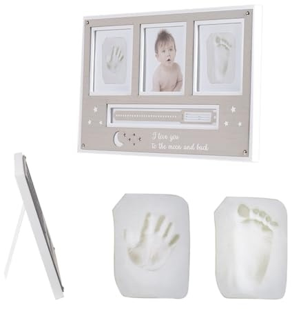 Canguro Set di Mani e Impronte di Bambino Cornice per Foto in Legno per 2 Stampe, colorazione:Beige
