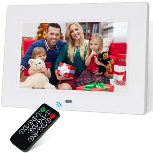 7 Inch Digital Photo Frame, Electronic Photo Frame, Digital Picture Frame 1024x600P Music Photo Video Player 4 Windows Display/Multi-Slideshow/Calendar/Clock Alarm Function with Remote Control