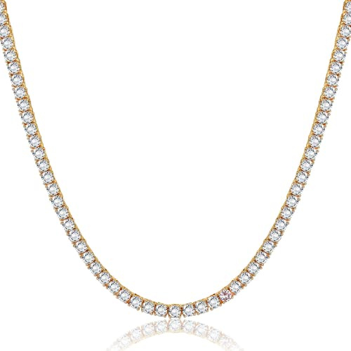 Roheafer Halsband Tennis Armband Kvinnor Män Halsband Cubic Zirconia Pläterat Vitt Guld 18K 4,0 mm 5,0 mm Silver Guld Diamant Halsband Rund Cut, Kubisk zirkon, Kubisk zirkonia