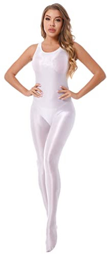 iiniim Dam bodysuit overall nylon heldräkt onepiece ärmlös bodysuit jumpsuit balettdräkt tights leggings byxor, Vit, XL