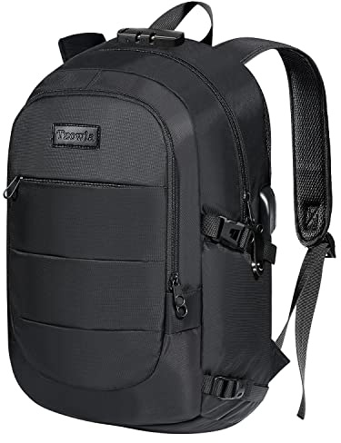 Tzowla Sac a Dos Antivol Ordi Portable pour homme et femme, Sac à Dos Ordinateur PC Etanche avec Port de Chargement USB et Verrou pour Ordinateur Portable de 15/15,6 Pouces-Noir