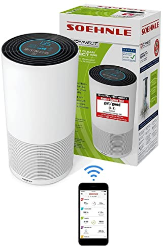 Soehnle Airfresh Clean Connect 500 Luftreiniger Allergiker, Luftfilter 99,5% von Staub Pollen Gerüche Keime, CADR 300m³/h bis 78m² Raucherzimmer, Air Purifier Schlafmodus Timer, App Anbindung