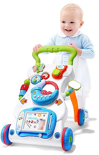 Aolso Lauflernwagen, Baby Spiel und Laufwagen mit regulierbarer Geschwindigkeit, Baby Walker Gehhilfe Abnehmbarem Spielboard mit Musik & Licht, Lauflernwagen für Kinder von 6+ Monaten