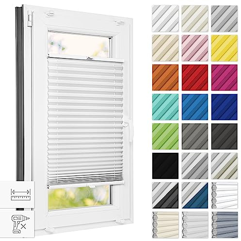 Estika Store plissé sans percer, sur Mesure - 60 x 100 cm - Blanc - Store plissé sans perçage, pour fenêtres, avec kit de Montage