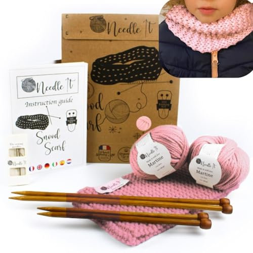 NEEDLE IT® Anfänger Wolle Halsband Strickset mit Stricknadeln - Snood zum Selberstricken - Für Kinder und Erwachsene - Geschenkidee - Kreatives Hobby - Rosa