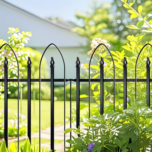 Thealyn Garden Fence 24 H x 24 W (5 Panels, Total 10 ft), Metal Fence Decorative Border Fence, Rustproof Landscape Fencing for Dog, Flower Bed, Yard, Patio, Animal Barrier