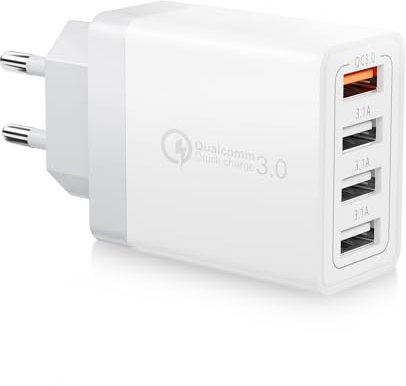 Chargeur USB, 33W Prise USB Multiple 4 Ports Prise Chargeur Rapide Multiprise Adaptateur Secteur pour iPhone 14 13 12 11 Pro Max X XS XR 8 7 6S Plus, iPad, Samsung Galaxy A55 A15 A14 S20 S10 S9 S8