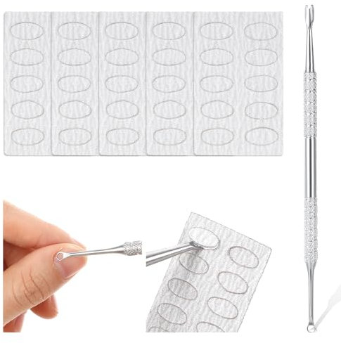 Tyqour Nagelhautschieber mit Gabel Doppelendig Nagelhautschieber mit Selbstklebend Schleifpapier Cuticle Pusher Sandpaper Nagelschieber Maniküre Profi Nagelhautschneider Werkzeug für Maniküre Pediküre