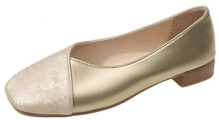 Ballerines élégantes pour femme avec talon - Chaussures de mariage bicolores - Légères et confortables - Mocassins fermés - Chaussures à talons - Antidérapantes - Bout carré, beige, 40 EU