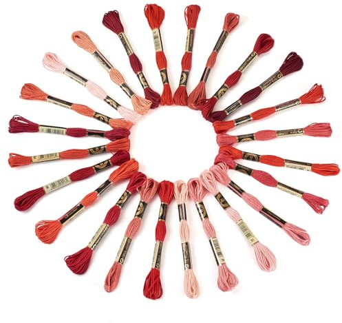 Cheriswelry Lot de 24 paquets de fils à broder de 8 m - Couleur dégradée - Pour bracelet d'amitié, point de croix - Projet de tricot - Bricolage - Accessoires de couture - Rouge