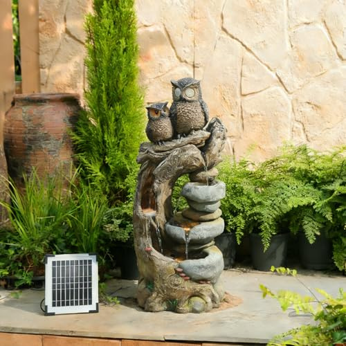 Bumilgar 81 CM Solar Outdoor Garden Water features, 4 Tier Cascading Barrels Duck Waterfall Fountain with Lights for Garden, Patio, Backyard, Deck, Porch and Home Art Decor